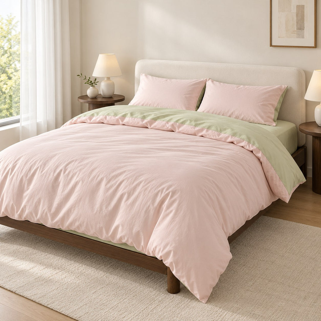 Reversible Cotton Bedding Set with Duvet Cover and Pillowcases Lightweight Breathable Design