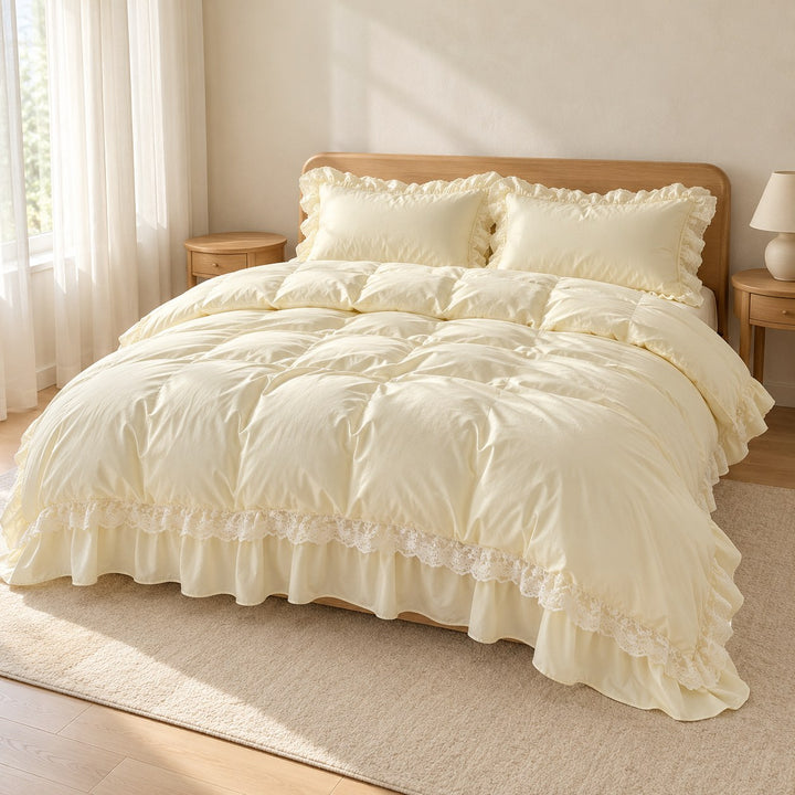 Modern Ruffle Lace Bedding Set with Elastic Skirt Bed Sheet and Soft Polyester Material