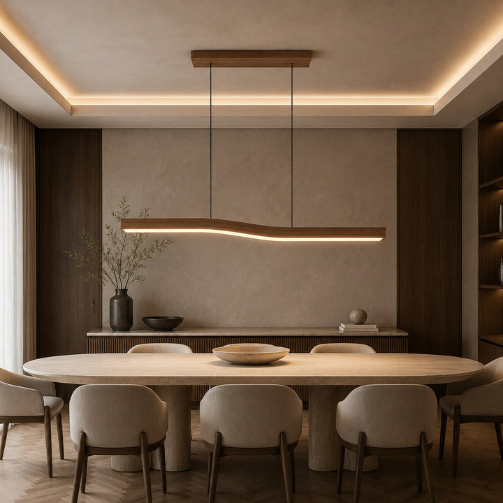 Modern Pendant Light Adjustable Hanging Design Wood Finish Dimmable LED for Kitchen Island