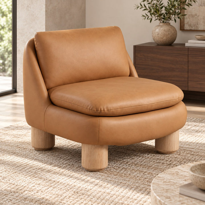 Modern Armless Accent Chair Upholstered Plush Seat with Wood Legs for Living Room
