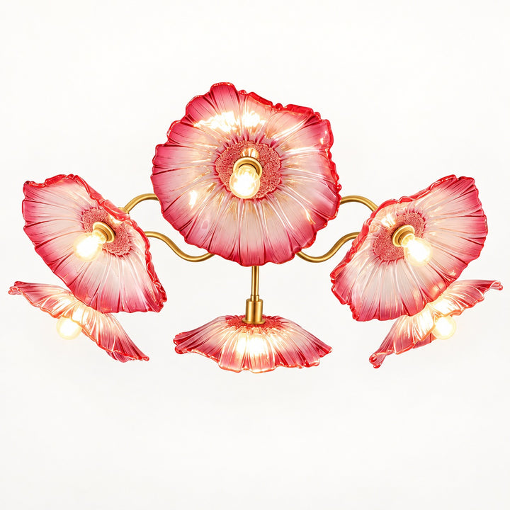 Modern Flush Mount Ceiling Light Fixture with Lotus Leaf Glass Shade and LED Technology