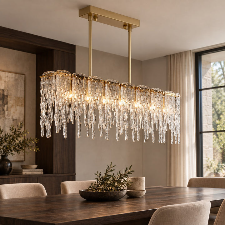 Modern Chandelier Adjustable Hanging Light Fixture Gold Metal Frame Seven Light Capacity