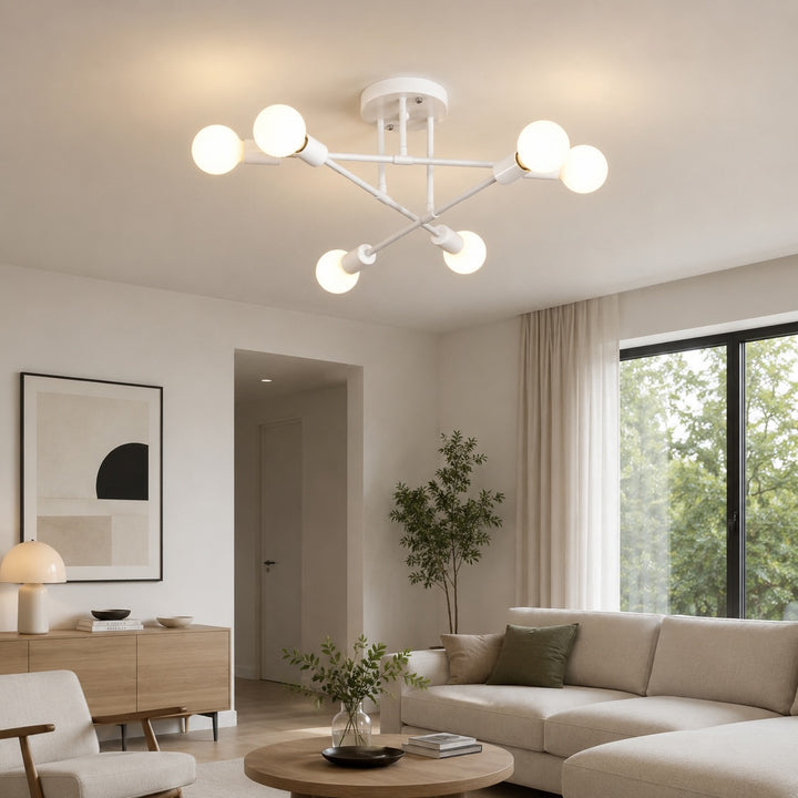 Modern Geometric Flush Mount Ceiling Light Metal LED 6 Bulb Fixture 28 Inch Diameter