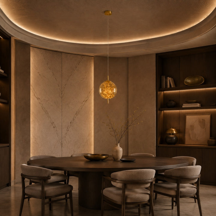 Modern Hanging Pendant Light Adjustable Smoky Glass LED Fixture for Kitchen Dining