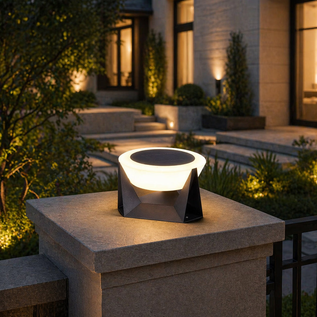 Modern Solar Post Light Outdoor Column Fixture IP65 Stainless Steel Acrylic LED 3000K Warm White