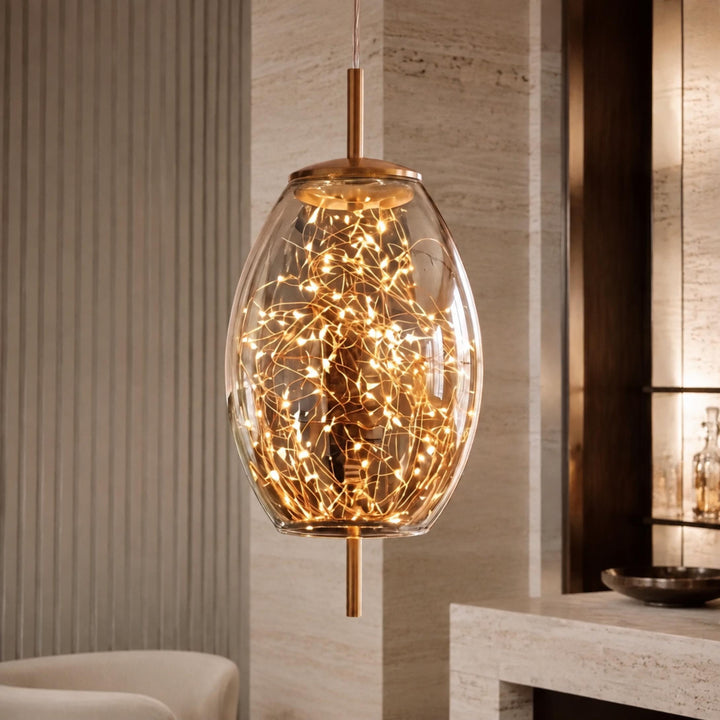 Modern Hanging Pendant Light Adjustable Smoky Glass LED Fixture for Kitchen Dining