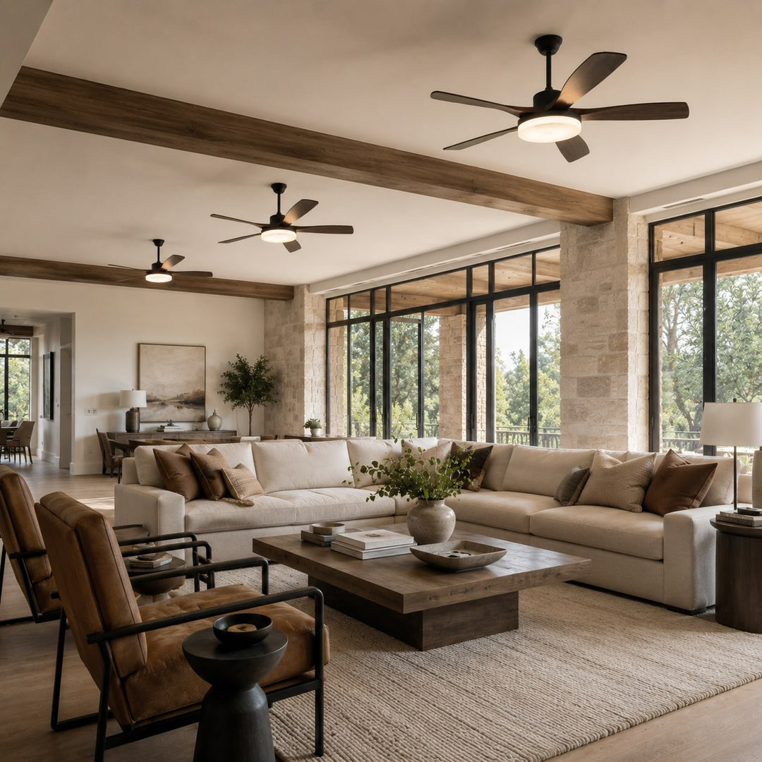 Modern Ceiling Fan Light 5-Blade Flush Mount Metal Adjustable LED with Remote Control