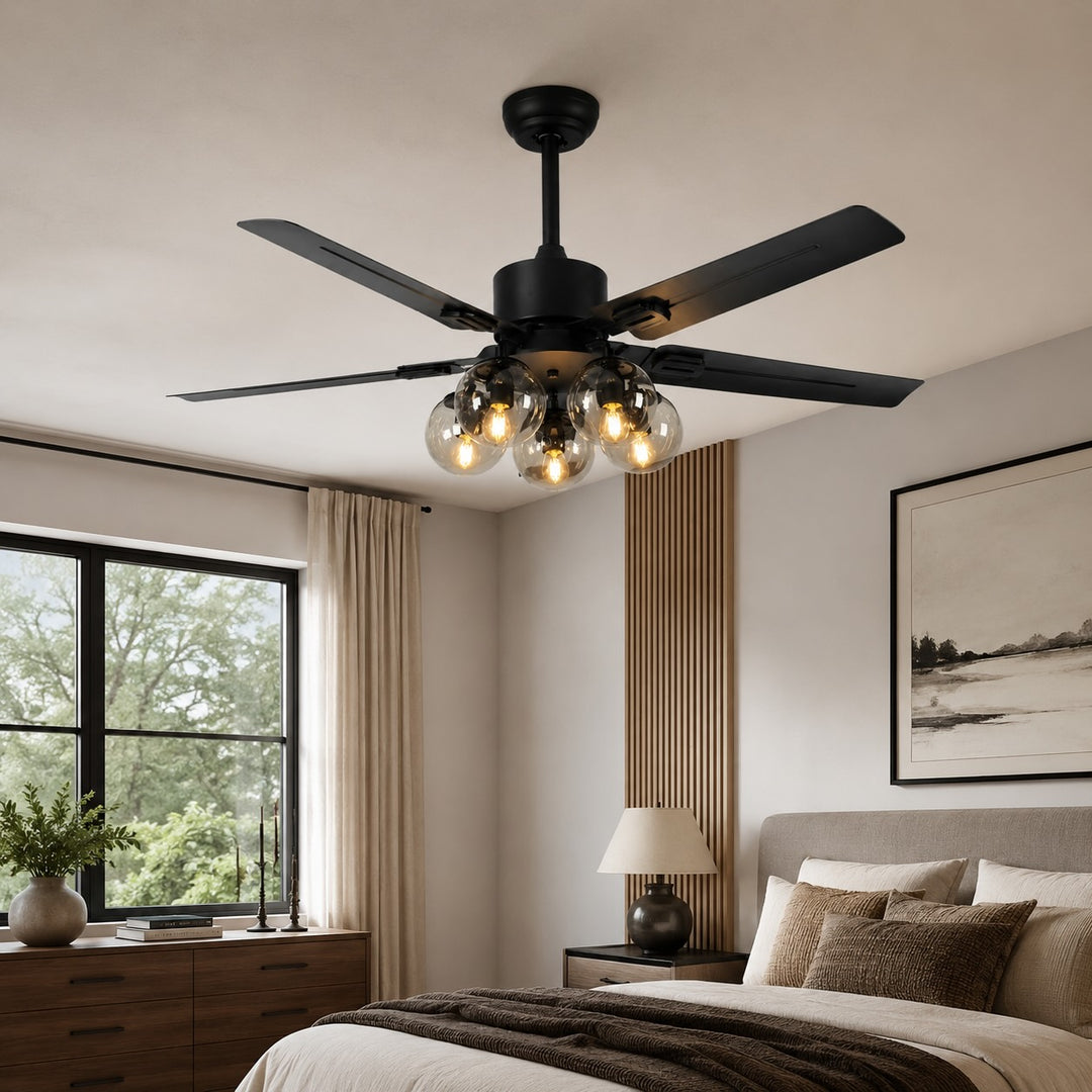 Industrial Black Ceiling Fan Light Flush Mount Metal Adjustable LED 52 Inch 60W
