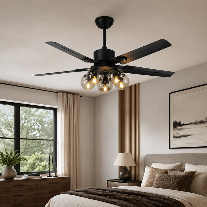 Industrial Black Ceiling Fan Light Flush Mount Metal Adjustable LED 52 Inch 60W