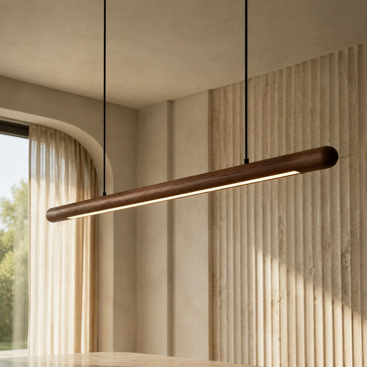 Modern Minimalist Pendant Light Adjustable Height Wood LED Diffuser for Kitchen Island Lighting