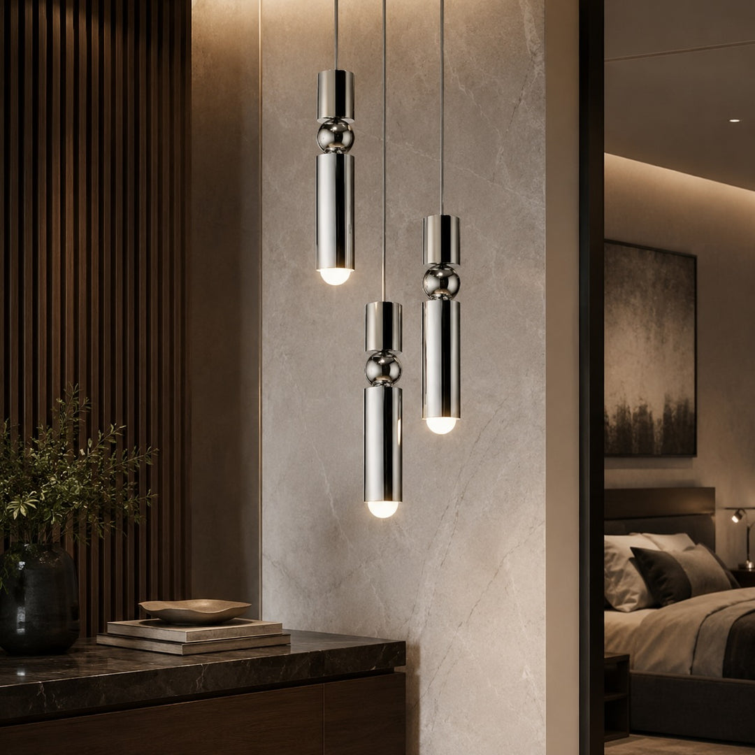 Modern Black Pendant Light with Adjustable Dimmable LED and Geometric Metal Design