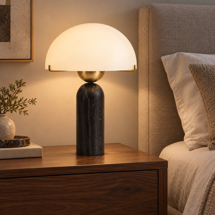Modern Adjustable Table Lamp with Alabaster Shade and LED Compatibility for Bedroom or Desk Use