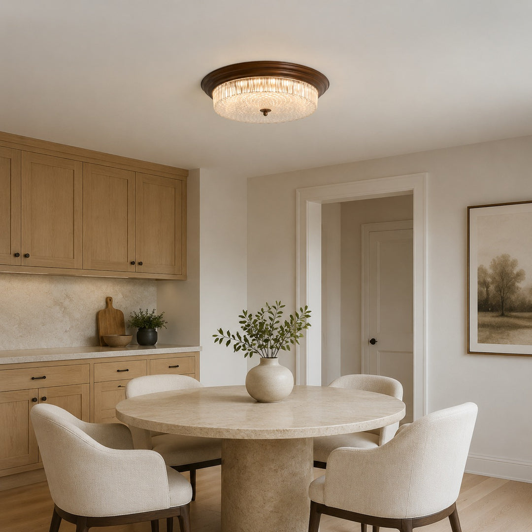 Vintage Brass & Ribbed Glass LED Flush Mount Ceiling Light