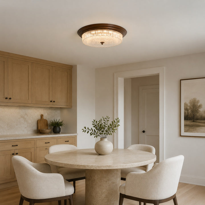 Vintage Brass & Ribbed Glass LED Flush Mount Ceiling Light