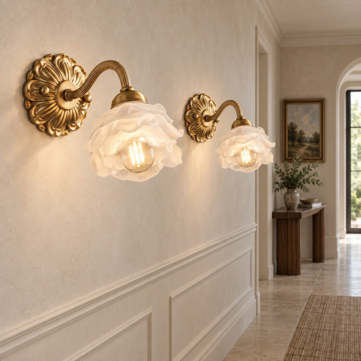 Modern Brass Wall Light Wall Mounted Adjustable Glass Shade LED Compatible