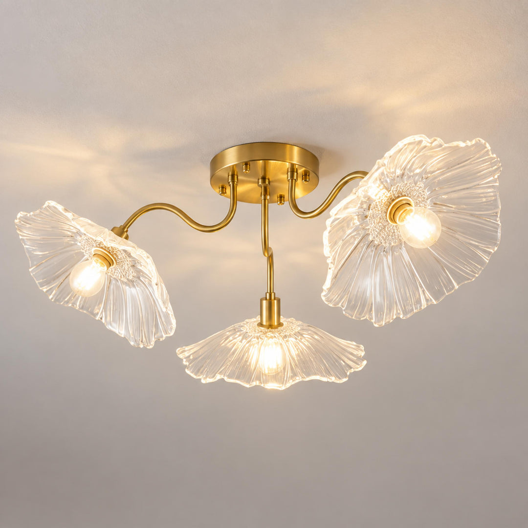 Modern Flush Mount Ceiling Light Fixture with Lotus Leaf Glass Shade and LED Technology