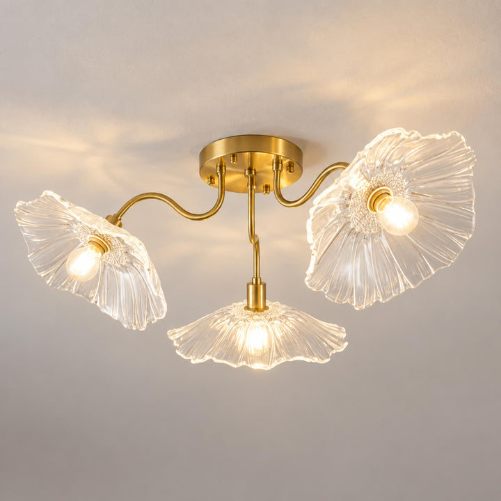 Modern Flush Mount Ceiling Light Fixture with Lotus Leaf Glass Shade and LED Technology