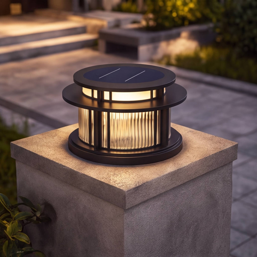 Solar Garden Light Modern Pillar Design Stainless Steel Waterproof LED Adjustable Color Temperature