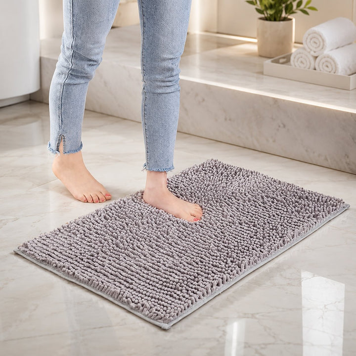 Modern Chenille Bath Mat Non-Slip Backing Memory Foam Padding Ultra-Absorbent Bathroom Mat