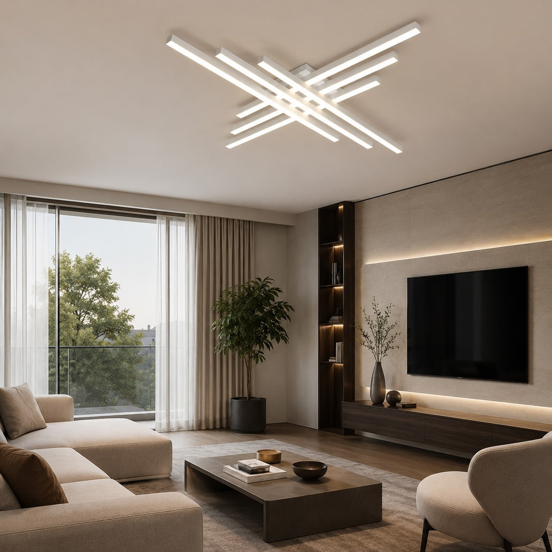 Modern Minimalist Ceiling Light Long Strip LED Adjustable Color Temperature Iron Acrylic