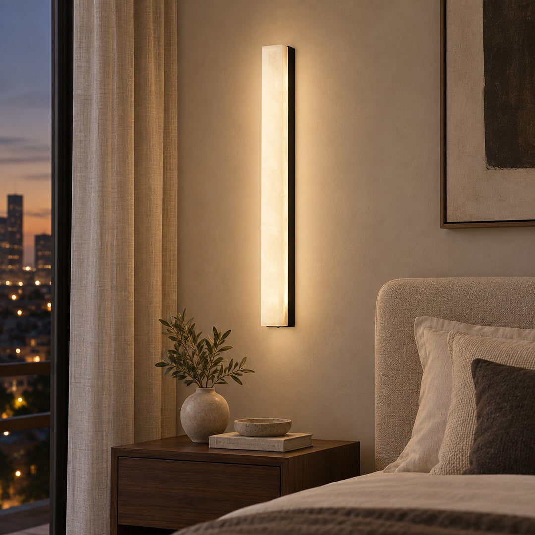 Modern Alabaster Wall Lamp with Adjustable Light and Metal Fixture for Elegant Home Decor