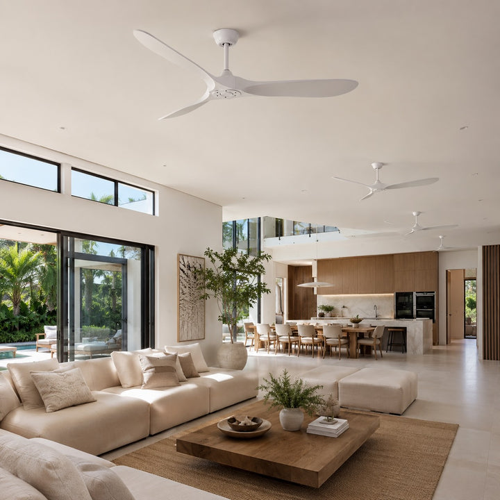 Modern Black Ceiling Fan Flush Mount Metal 6-Speed DC Motor Remote Control Energy Efficient