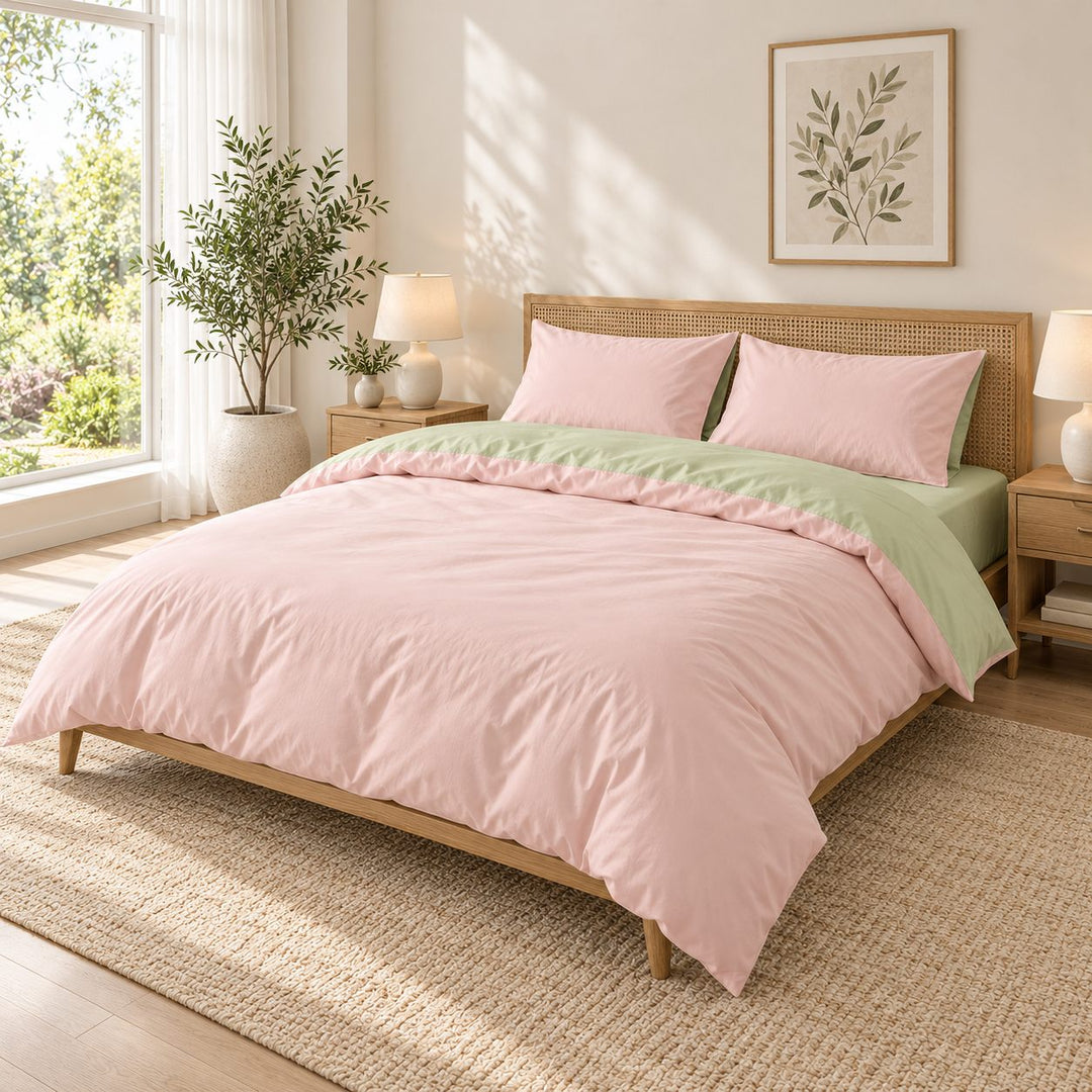 Reversible Cotton Bedding Set with Duvet Cover and Pillowcases Lightweight Breathable Design