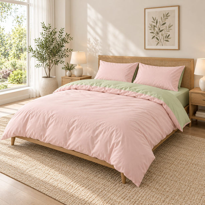 Reversible Cotton Bedding Set with Duvet Cover and Pillowcases Lightweight Breathable Design