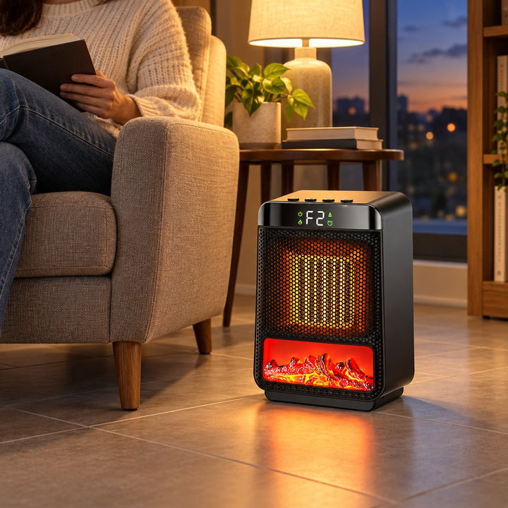 Compact Ceramic Heater with Fan and Digital LED Display for Efficient Heating
