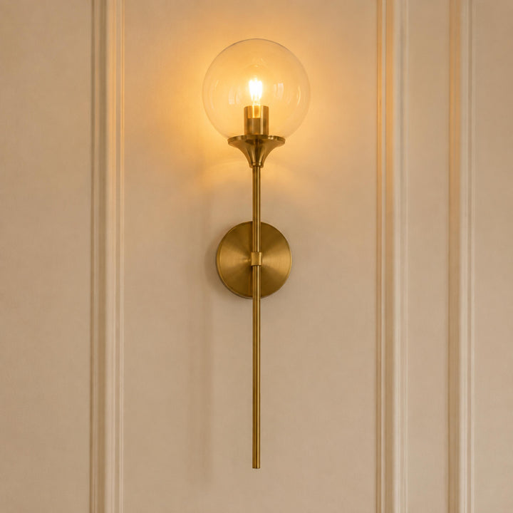 Modern Minimalist Wall Sconce Lighting Wall Mounted Glass Shade Metal Detailing LED Compatible