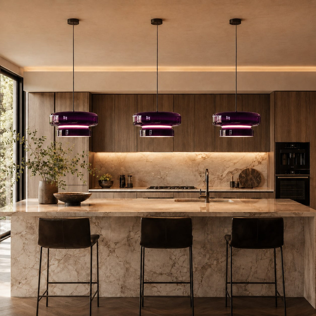 Modern Glass Pendant Lamp Adjustable Hanging Light LED Fixture for Kitchen and Dining