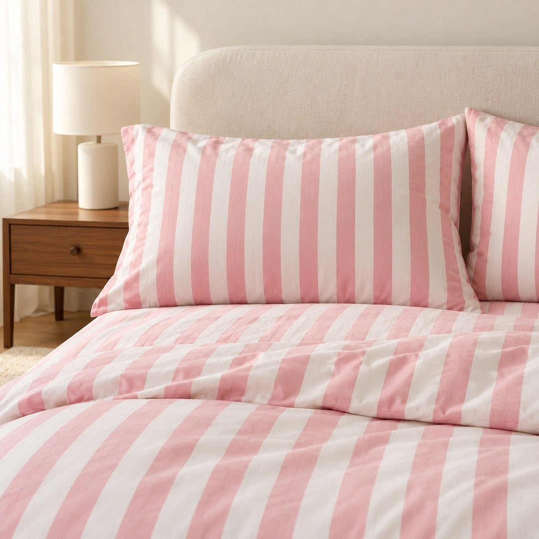 Modern Striped Bedding Set Cotton-Polyester Blend Duvet Cover Flat Sheet Pillow Case