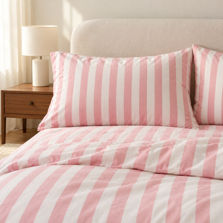 Modern Striped Bedding Set Cotton-Polyester Blend Duvet Cover Flat Sheet Pillow Case