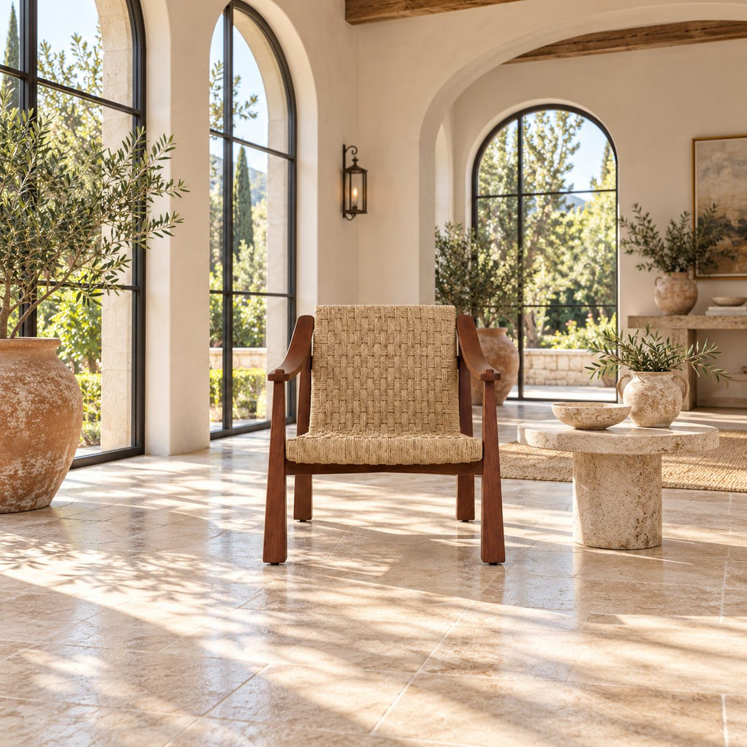 Modern Accent Chair with Woven Seagrass Seat and Ash Wood Frame for Living Room Decor