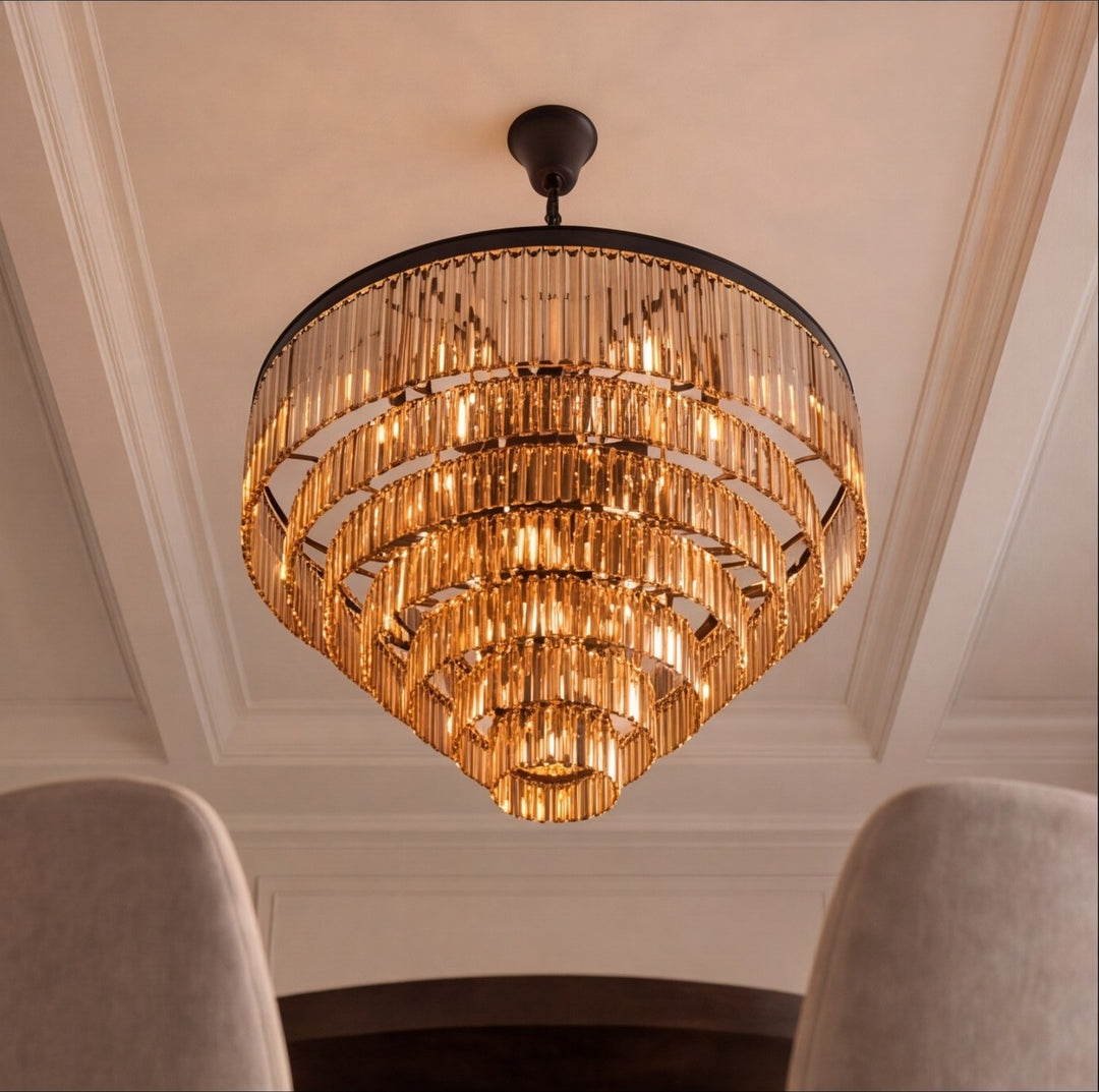 Modern Crystal Chandelier Hanging Light Fixture Metal Frame E12 Bulb Compatible Five or Seven Tiers