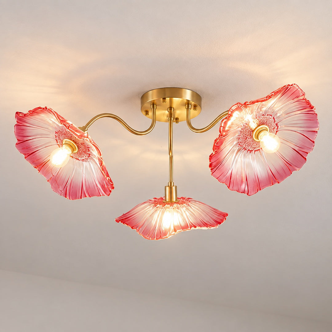 Modern Flush Mount Ceiling Light Fixture with Lotus Leaf Glass Shade and LED Technology