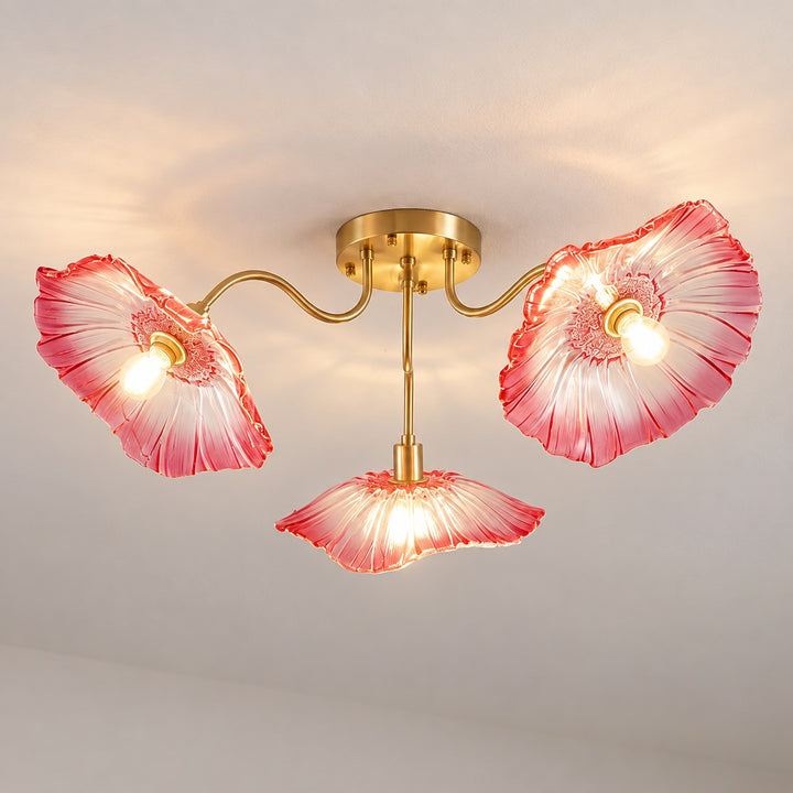 Modern Flush Mount Ceiling Light Fixture with Lotus Leaf Glass Shade and LED Technology