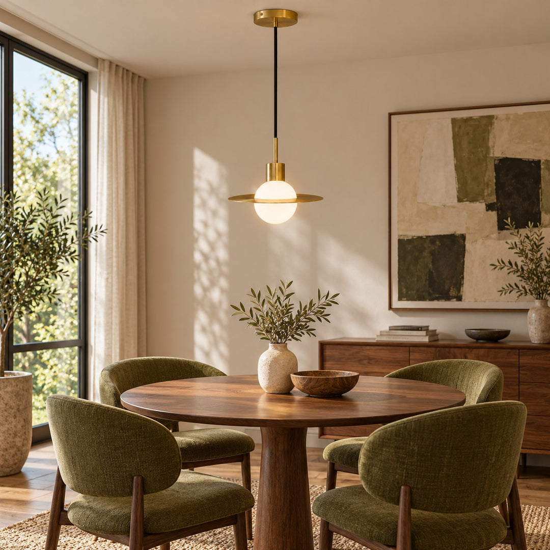 Modern Brass & Glass Globe Pendant Light with Adjustable Disc – 31cm & 42cm