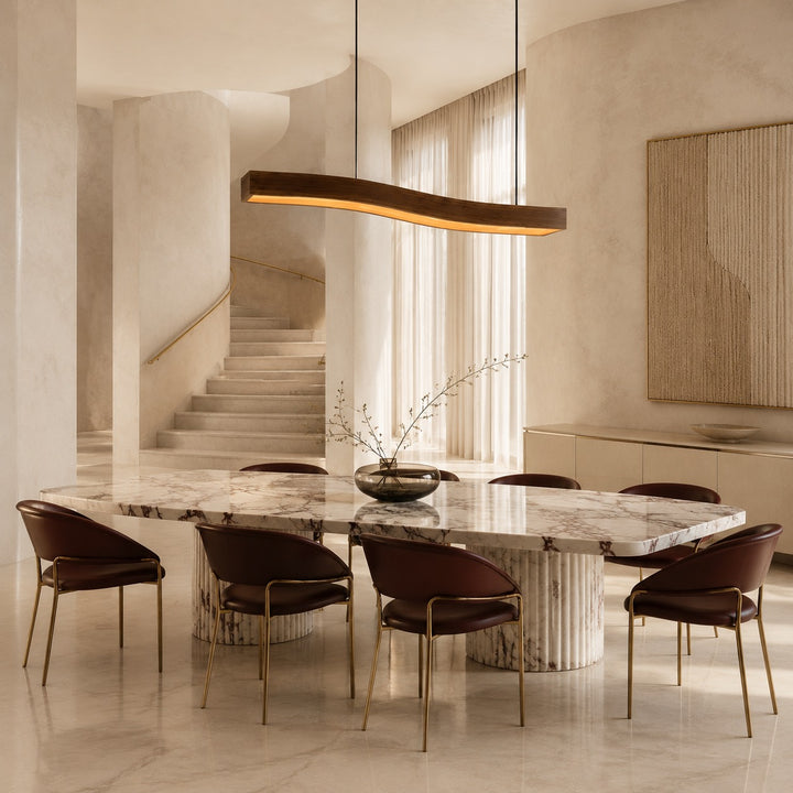 Modern Pendant Light Adjustable Hanging Design Wood Finish Dimmable LED for Kitchen Island