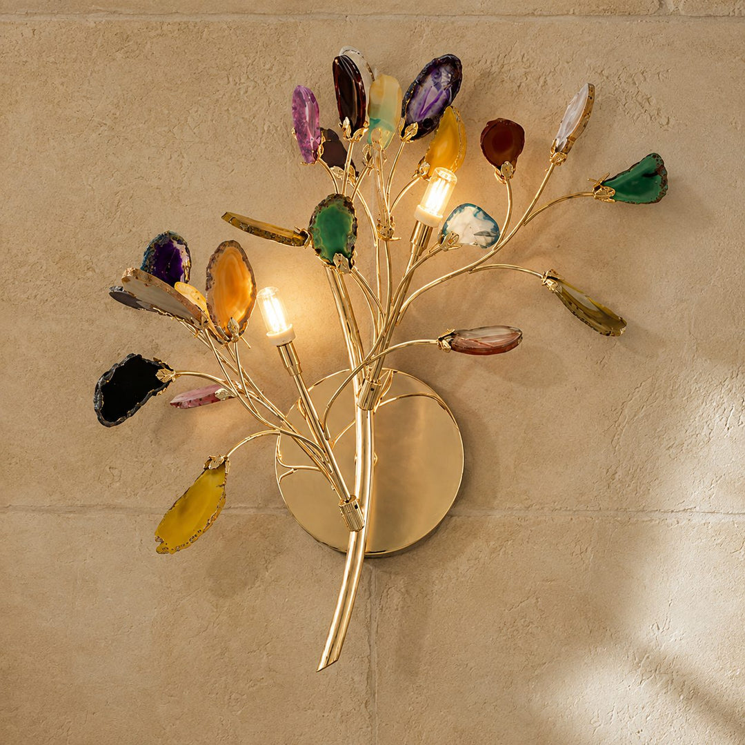 Contemporary Agate Wall Light Metal Fixture Wall Mounted Unique Natural Stone Design LED Indoor Use