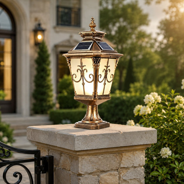Solar Outdoor Garden Light Modern Fence Post Fixture Die Cast Aluminum LED Warm White