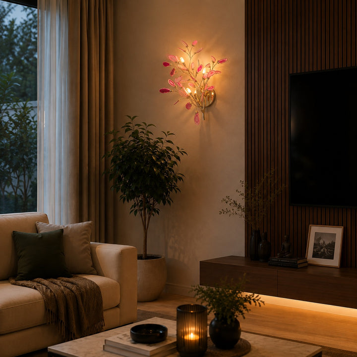 Contemporary Agate Wall Light Metal Fixture Wall Mounted Unique Natural Stone Design LED Indoor Use