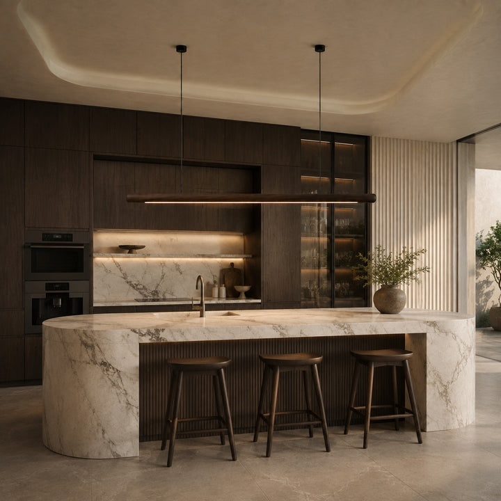 Modern Minimalist Pendant Light Adjustable Height Wood LED Diffuser for Kitchen Island Lighting