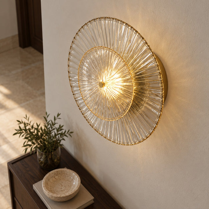 Layered Fluted Glass LED Wall Sconce – Brass Interior Wall Light