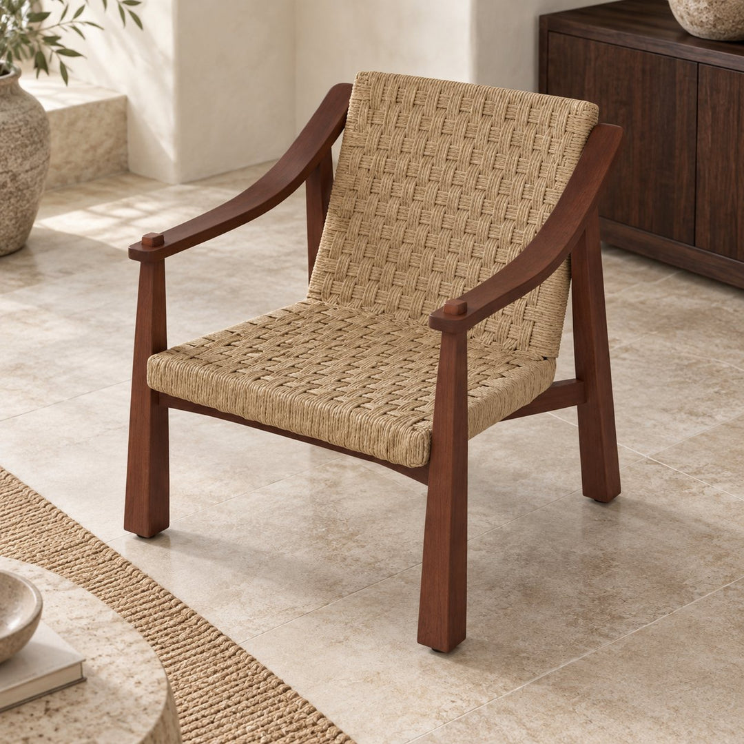 Modern Accent Chair with Woven Seagrass Seat and Ash Wood Frame for Living Room Decor