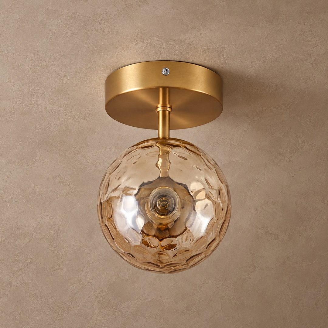 Modern Brass & Textured Glass Globe Wall Sconce | G9 Indoor Wall Light