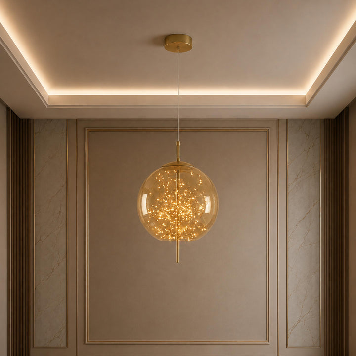 Modern Hanging Pendant Light Adjustable Smoky Glass LED Fixture for Kitchen Dining