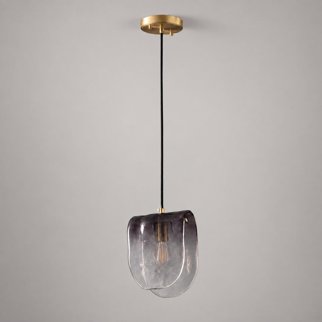 Modern Sculptural Glass Pendant Light with Natural Brass Finish
