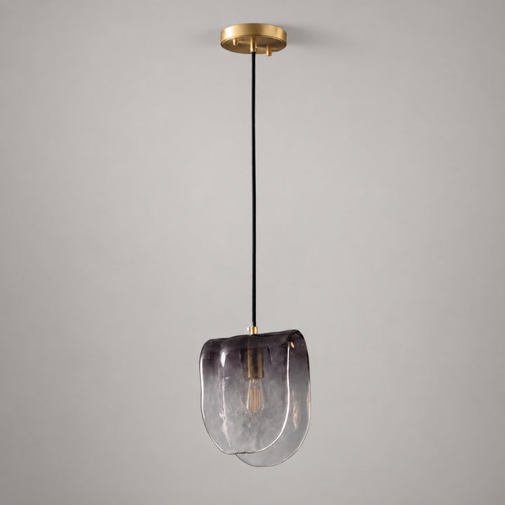 Modern Sculptural Glass Pendant Light with Natural Brass Finish
