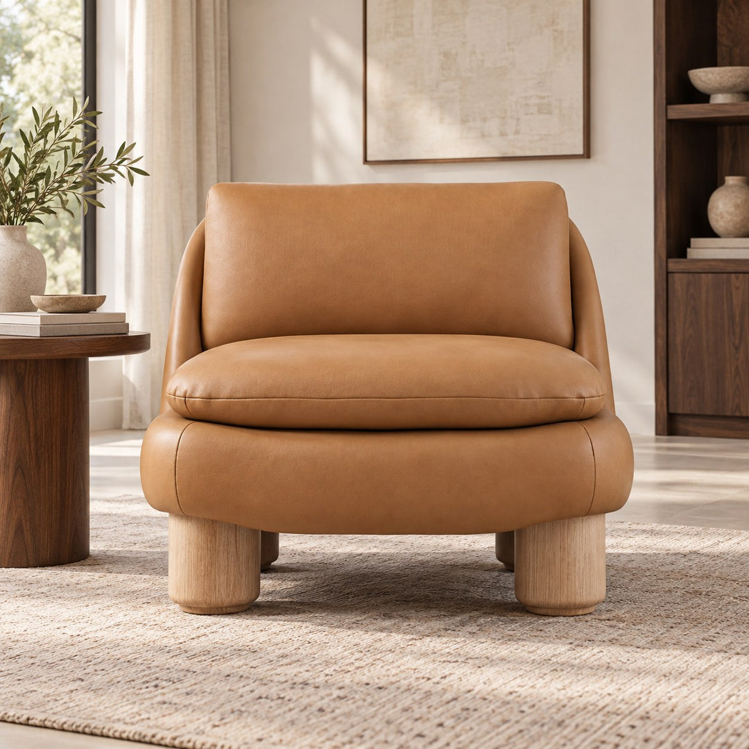Modern Armless Accent Chair Upholstered Plush Seat with Wood Legs for Living Room